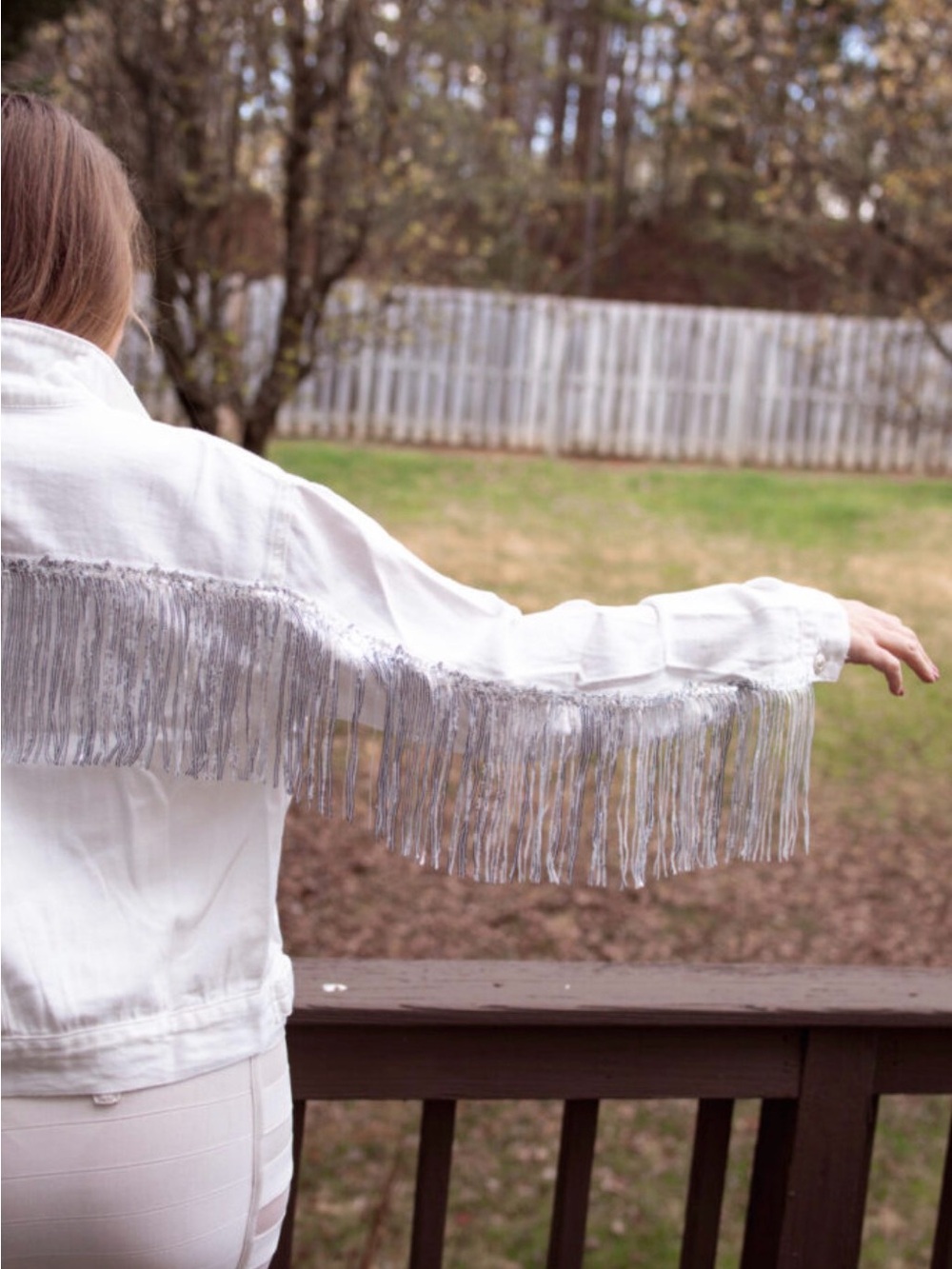 Sequin Fringe White Denim Jacket - Picture 10 of 12